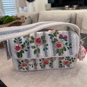 🌸 Beaded Floral Shoulder Bag ~ Vintage Garden Style Statement ~ NWT